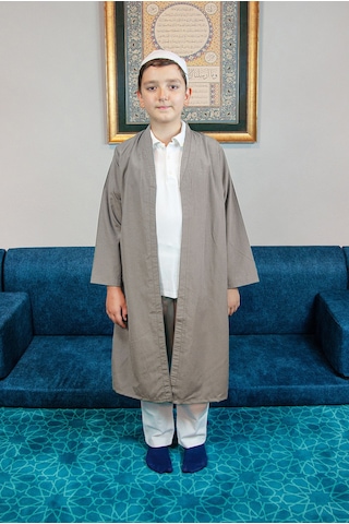 Açık Kahverengi Buhara Yaka Namaz Elbisesi Erkek Çocuk Cübbe Kahverengi