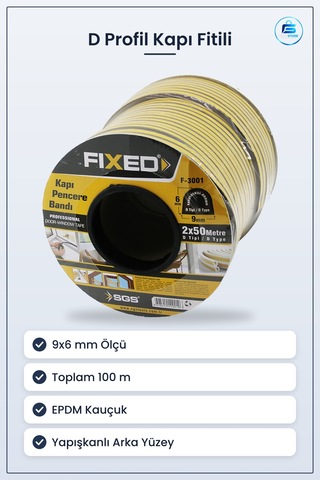 Kapı Pencere Bantı D Profil Fitil 9x6mm Kahverengi 100m 2x50m Epd 100 M