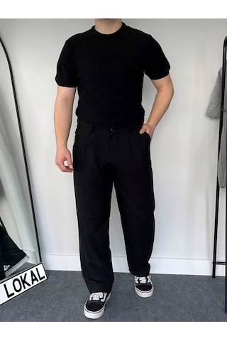 Erkek Slim Kısa Kollu Triko Tişört Yazlık Basic SIYAH