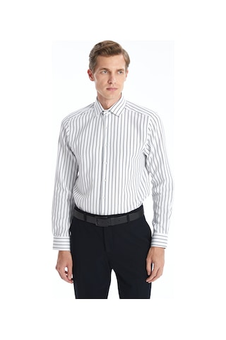 Lcw Busıness Lacivert Slim Fit Uzun Kollu Çizgili Armürlü Erkek Gömlek