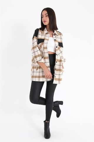 Deri Garnili Ekose Cepli Gömlek - Vizon-vizon Vizon