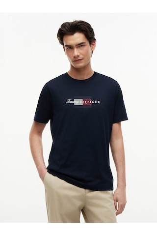 Tommy Hilfiger Scrıpt Flag Regular Tee Erkek Mavi T-shirt - Mw0mw43226