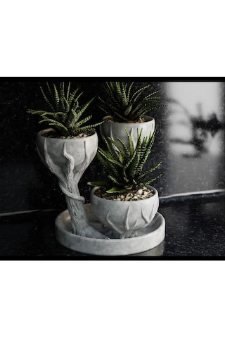 3d Üçlü Hand Of Tree Mermer Desenli Plastik Vazo Mermer Desen