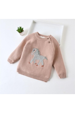 Pembe Çocuk Erkek Kız Kazak Elbise Bebek Yürümeye Başlayan Sıcak Kazak Mont Çocuk Karikatür Kalınlaşmak Yün Kazaklar Giyim Tops Pembe