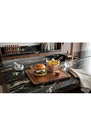 Fam Wood Art %100 Doğal Çam Steak Tahtası Hamburger Tabağı Kahverengi