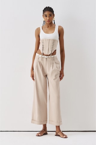 Sagaza Studio Ss6153 Kemerli Cep Detaylı Bol Pantolon Bej