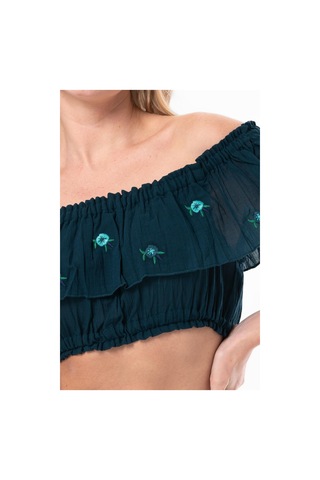 Lavinya Vual Lastik Detaylı Nakışlı Yazlık Crop Bluz Petrol Ptrl-petrol Petrol