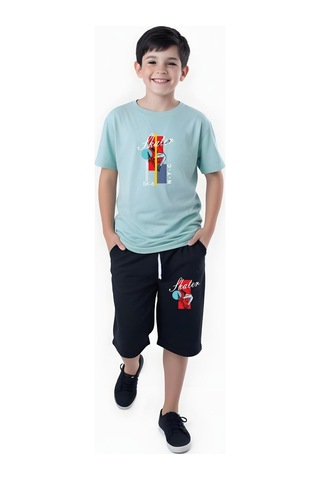 3'lü Summer-rockstar-gamer Baskılı Erkek Çocuk Kısa Kollu Çift Cepli Kapri Alt-üst Takım Çok Renkli