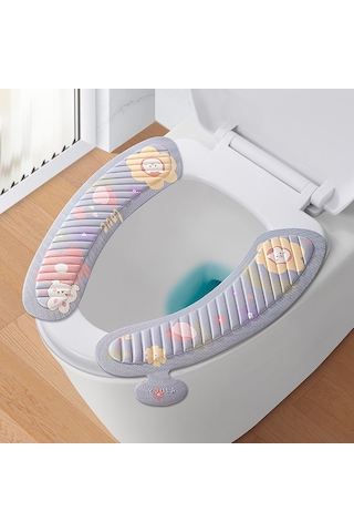 Sones Eva Yapışkanlı Tuvalet Pedi Dört Mevsim Evrensel Karikatür Sevimli Su Geçirmez Tuvalet Stickerı, Stil: Gri Ayçiçeği