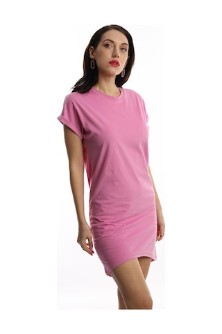 Quhox Kadın Düz Mini Boy Elbise Pembe