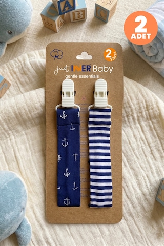 Just Inner Erkek Bebek 2'li Pamuklu Emzik Askısı Klipsli Denizci Ve Çizgili Desenli Güvenli Ve Şık 584103 Mavi