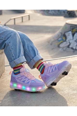 Tuğba Ortopedi Çocuk Kol Saati Hediyeli Işıklı Tekerlekli Sneaker Lila