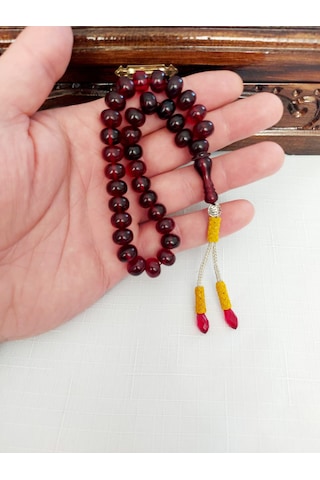 Soma Tesbih Trabzon Bakır Kazaz Püsküllü Ateş Kehribar Tesbih Ölçü: 7,5 X 10