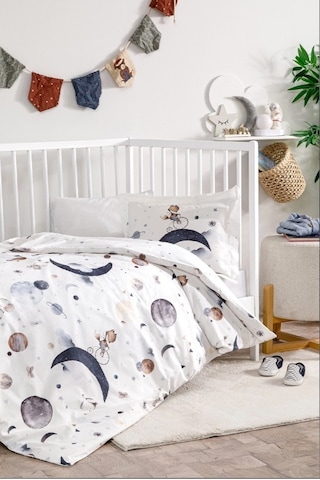 Özdilek Cute Space Pamuk Bebek Nevresim Takımı Beyaz