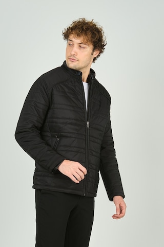 Lucas Erkek Dik Yaka Deri Biyeli Kapitone Mont 4706 Siyah Siyah