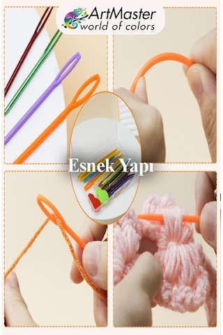 Plastik Yün İğnesi Renkli 20 Adet 9 Cm Dikiş İğnesi Plastik İğne İplik İğnesi Dokuma İğnesi Örgü Dikme Dikiş