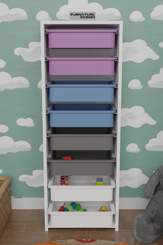 8 Sepetli Çok Amaçlı Dolap Oyuncak Mutfak Dolabı - Beyaz-karışık