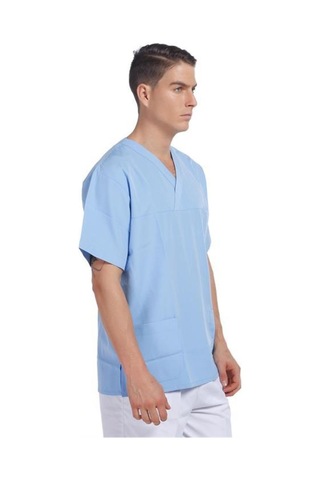 V Yaka Ceket Kısa Kol Açık Mavi