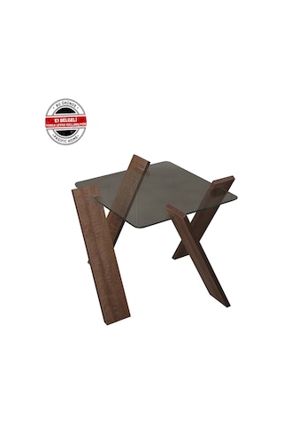 Roman Cam Yan Sehpa Mini Koyu Meşe / Çiçeklik Sehpa