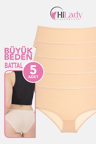 Kadın Külot, Orta Yüksek Bel Büyük Beden Külot 4xl-5xl-6xl 5 Adet, Yumuşak Pamuklu Rahat Kumaş Ten