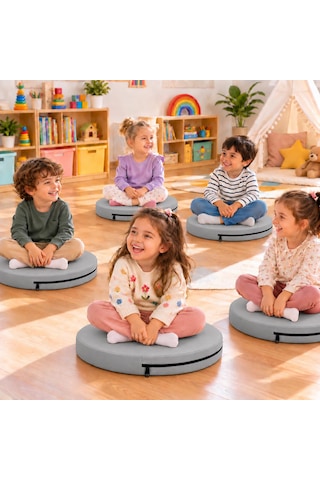 Kreş Minderi Anaokulu Aktivite Minderi, Bahçe, Dekor, Sandalye Minderi 40x40x 5 Cm Yuvarlak Minder 1 Adet Gri