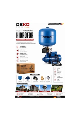 Deko Dttqbtank 24 Lt Tanklı Otomatik Hidrofor 0.5 Hp Bakır Sargılı Su Motoru 2 Kat 2daire Basınç