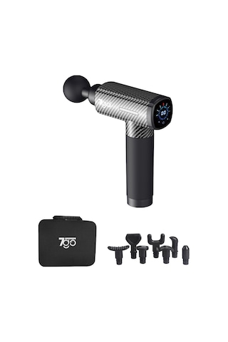 7go 7gmg3 Masaj Tabancası 8 Başlık 30 Kademe Hız Lcd Ekran Sessiz Güçlü Motor 1500mah Bata Siyah