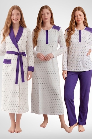 Mecit Pijama Mecit 6360 Mor Kadın Sabahlık Pijama Gecelik Set