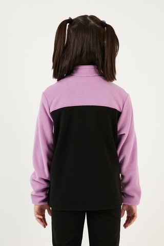 Lela Yumuşak Dokulu Yarım Fermuarlı Renk Bloklu Dik Yaka 2'Li Paket Çocuk Polar 5905004S2 Lila Siyah-Şeker Pembe Gri