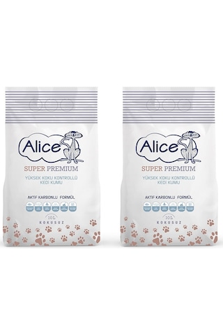 Alice Aktif Karbonlu Super Premium Topaklaşan Bentonit Kedi Kumu 2 x 10 L