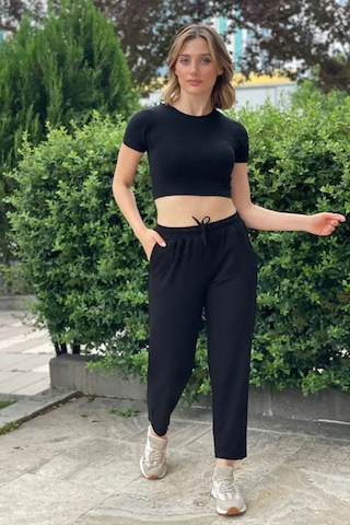 Rovebella Kristal Siyah Rahat Kesim Penye Pantolon