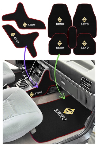 Renault Broadway R9 R11 Spring Elmas Logolu 5 Li Oto Halı Paspas & Vites Konsol Yan Koruma Halısı