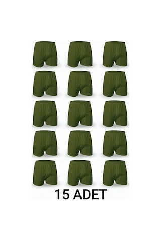 Enmodaiçgiyim 15 Adet Haki Yeşil %100 Pamuk Rahat Kesim Erkek Paçalı Külot Boxer