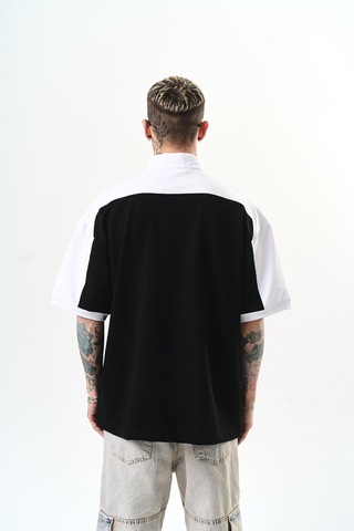 Respire Erkek Studio Nakışlı Yarım Fermuarlı Oversize T-shirt Siyah