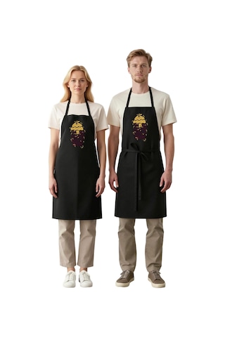 Erkek Unisex Mutfak Aşçı Önlüğü Espirili Fırın Baskılı Vintage Ta Siyah
