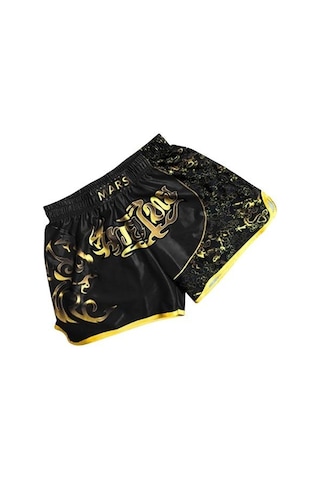 Siyah Unisex Muay Thai Şort Buz Ipek Baskılı Nakış Elastik Bel Boks Mücadele Kickboks Grappling Eğitim Egzersiz Spor Şort Siyah