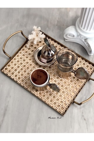 Rattan Hazeran Galvaniz Sunum Tepsi Gold %100 Doğal Hazeran M022