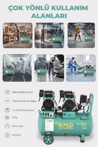 R.m.d Kompresör 50 Lt Yüksek Emişli Yağsız Teknoloji Hava Kompresörü - I Mp1500x2