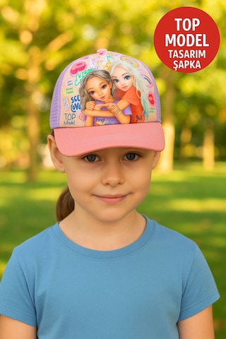 Top Model Renkli Kız Çocuk Şapka Ayarlanabilir Fileli Ve Sevimli Desenli Model