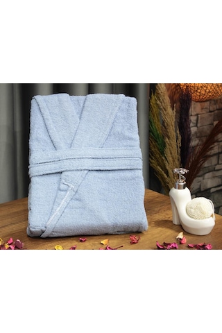 Plain Şal Yaka Büyük Beden Tek Banyo Bornozu Mavi Mavi