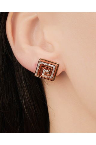 Lekka Design Kadın Kararmaz Çelik Lüks Takı Zirkon Taşlı Kare Küpe Altın