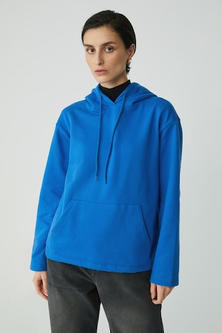 Ethıquet Pıper Kadın Içi Polarlı Yumuşacık Comfort Fit Kapüşonlu Kanguru Cepli Saks Mavi Sweatshirt