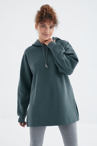 Tommy Life Orman Yeşili Reglan Kol Basic Kapüşonlu Oversize Sweatshirt Tunik - 97242 Orman Yeşili