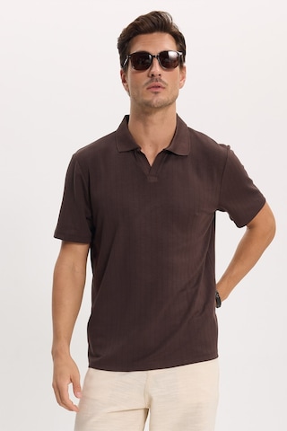 Tudors Erkek Slim Fit Dar Kesim Pamuklu Kısa Kollu Çizgili Kahverengi Polo V Yaka Tişört-51126
