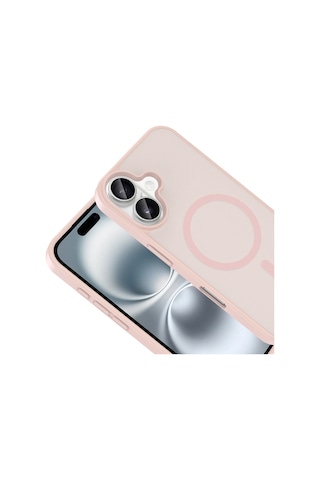 Ardemix Apple iPhone Uyumlu 16 Plus Kılıf M-safe Şarj Özellikli Zore Babet Kapak - Pembe