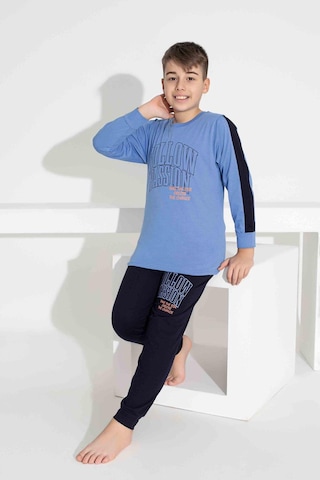 Tarık Erkek Çocuk Desenli Uzun Kollu Pijama Takımı-941 Mavi