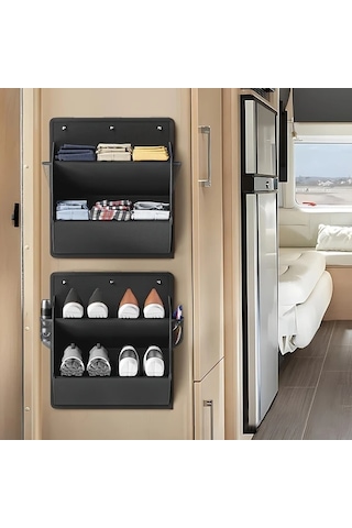Trendooze 2 Adet Siyah Rv Ayakkabı Saklama Organizasyon Cihazı Kapı Duvar Montajlı