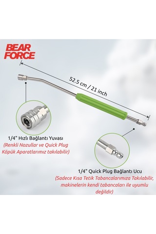 Robeve Bear Force Basınçlı Yıkama Uzatma Çubuğu 53 Cm - Paslanmaz Çelik - 1/4" Quick Plug Oto Yıkama Aparatı