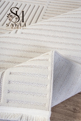 Krem Sisal Bukle Dokuma Hasır Makine Halısı Saçaklı Kaymaz Oturma Salon Mutfak Çocuk Oda Yolluk Krem