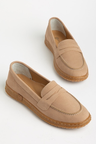 Dilimler Ayakkabı Hakiki Deri Nubuk Kadın Günlük Ayakkabı Bej Kolej Model Bal Taban-4948